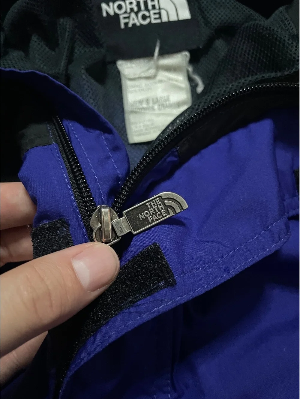 Vintage 90s The North Face Rain Jacket Mens Size L Blue Full Zip Hooded Stow